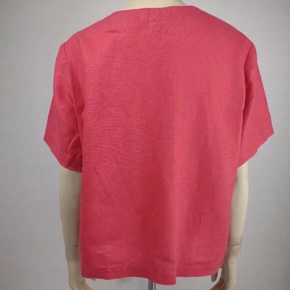 Orvis coral pink 100% Linen round neck button front blouse top ladies XL X-Large - Picture 5 of 7